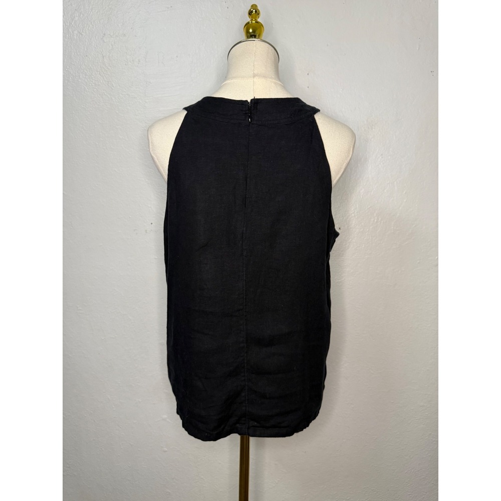 Ann Taylor Women's Small Tank Top Black White Floral Embroidered Linen Blend - Picture 5 of 8